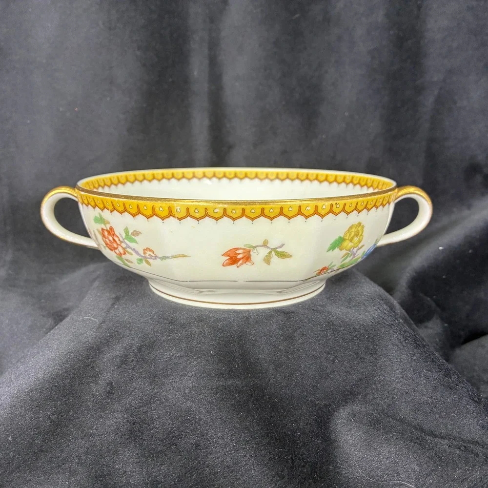 Theodore Haviland Limoges France Blois Bird of Paradise Bouillon Soup Bowl Gold